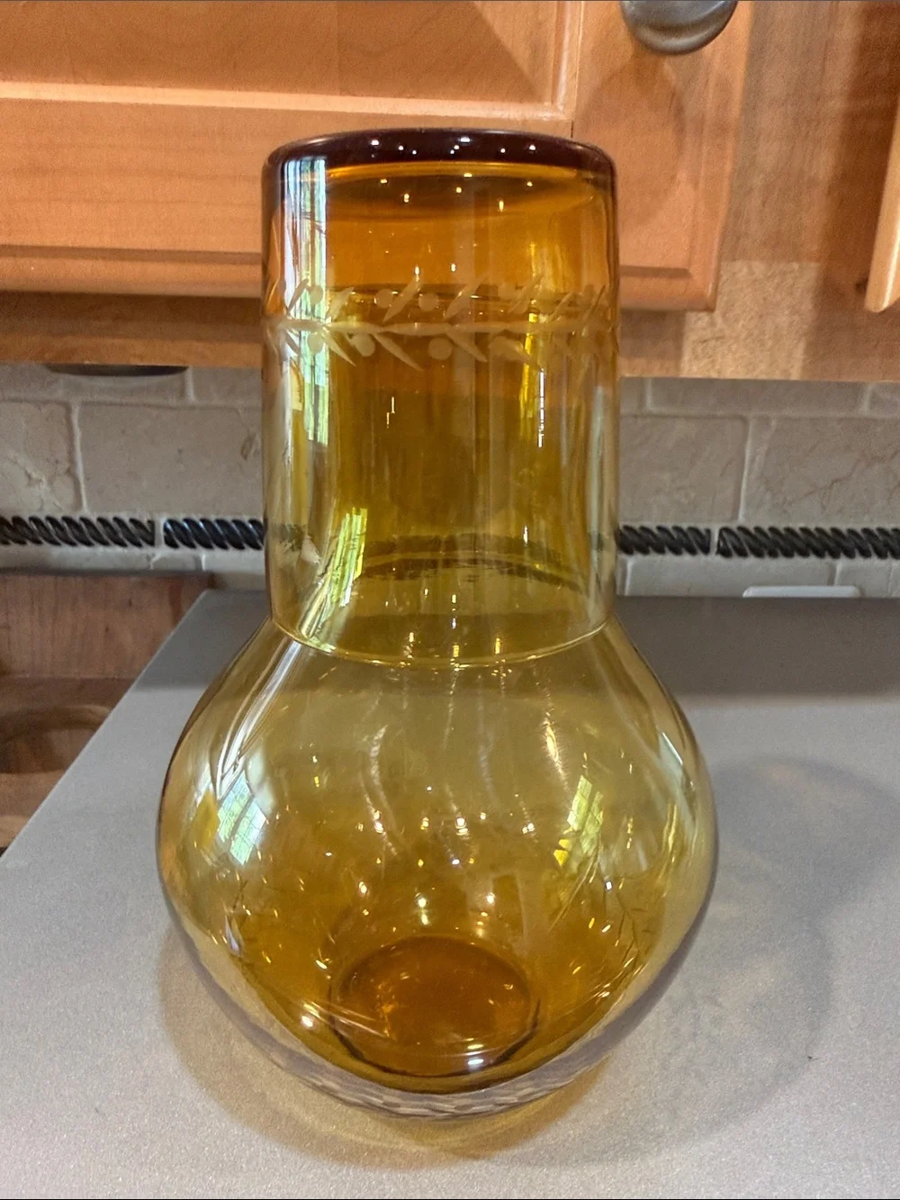 Amber Glass Decorative Carafe with Matching Glass  - Bedside or Barware